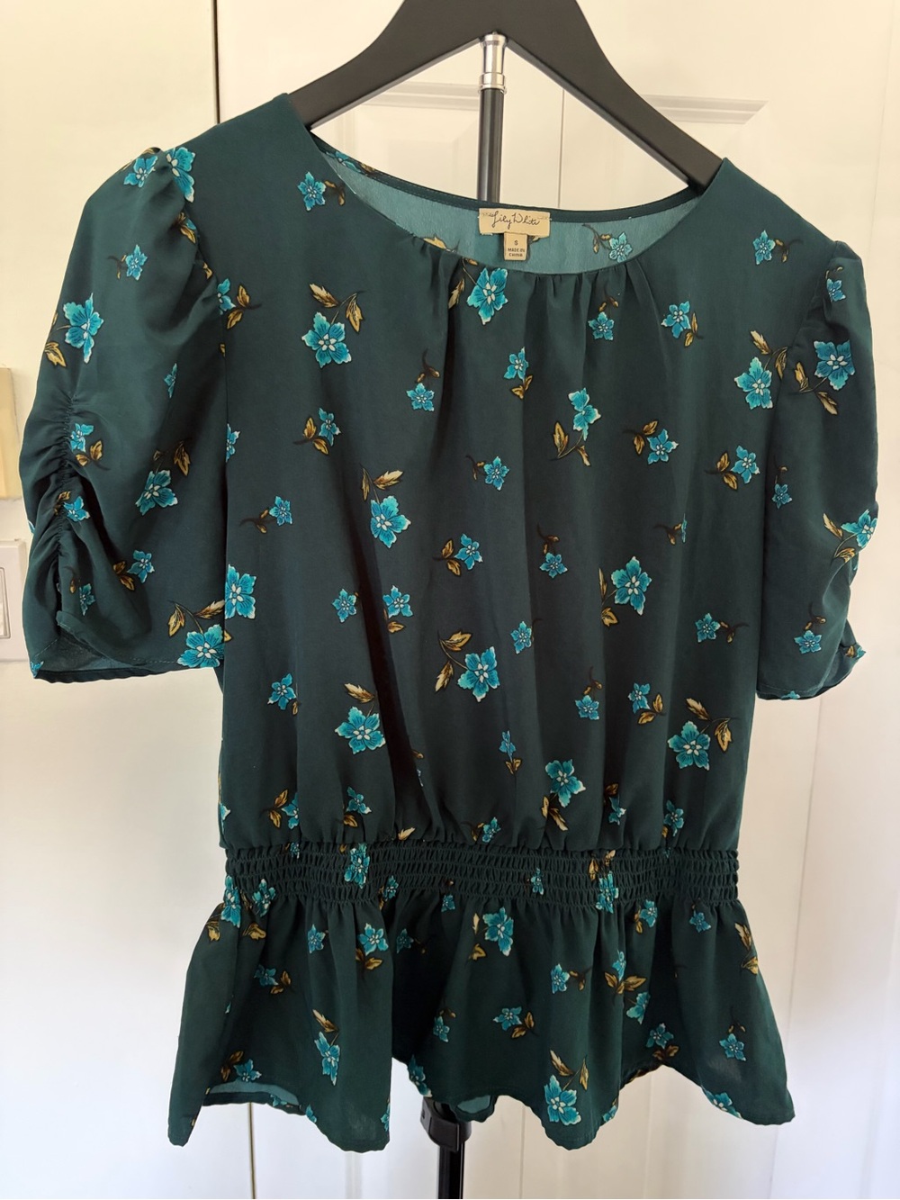 Lily White Teal Floral Blouse